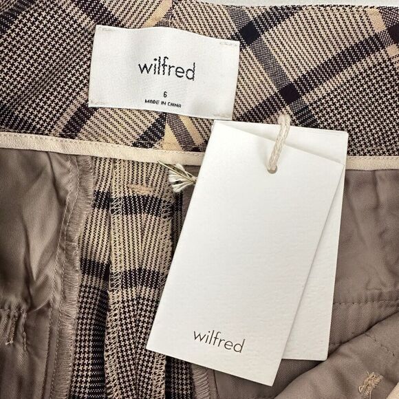 Aritzia Wilfred Tie Front High Waisted Pants Trousers Women 6 Plaid Brown NWT - Picture 7 of 16